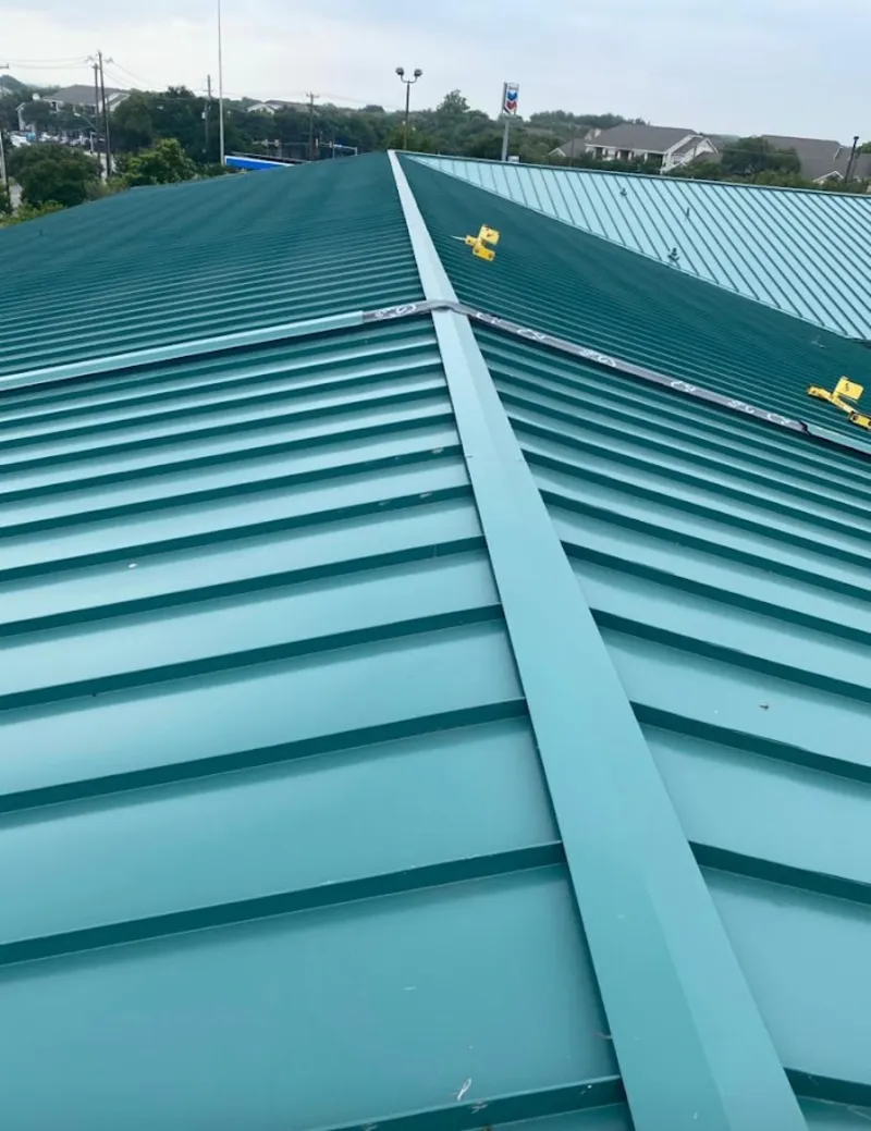 Green commercial metal roof ridge and valley for Metal Roof Repair in Holdenville